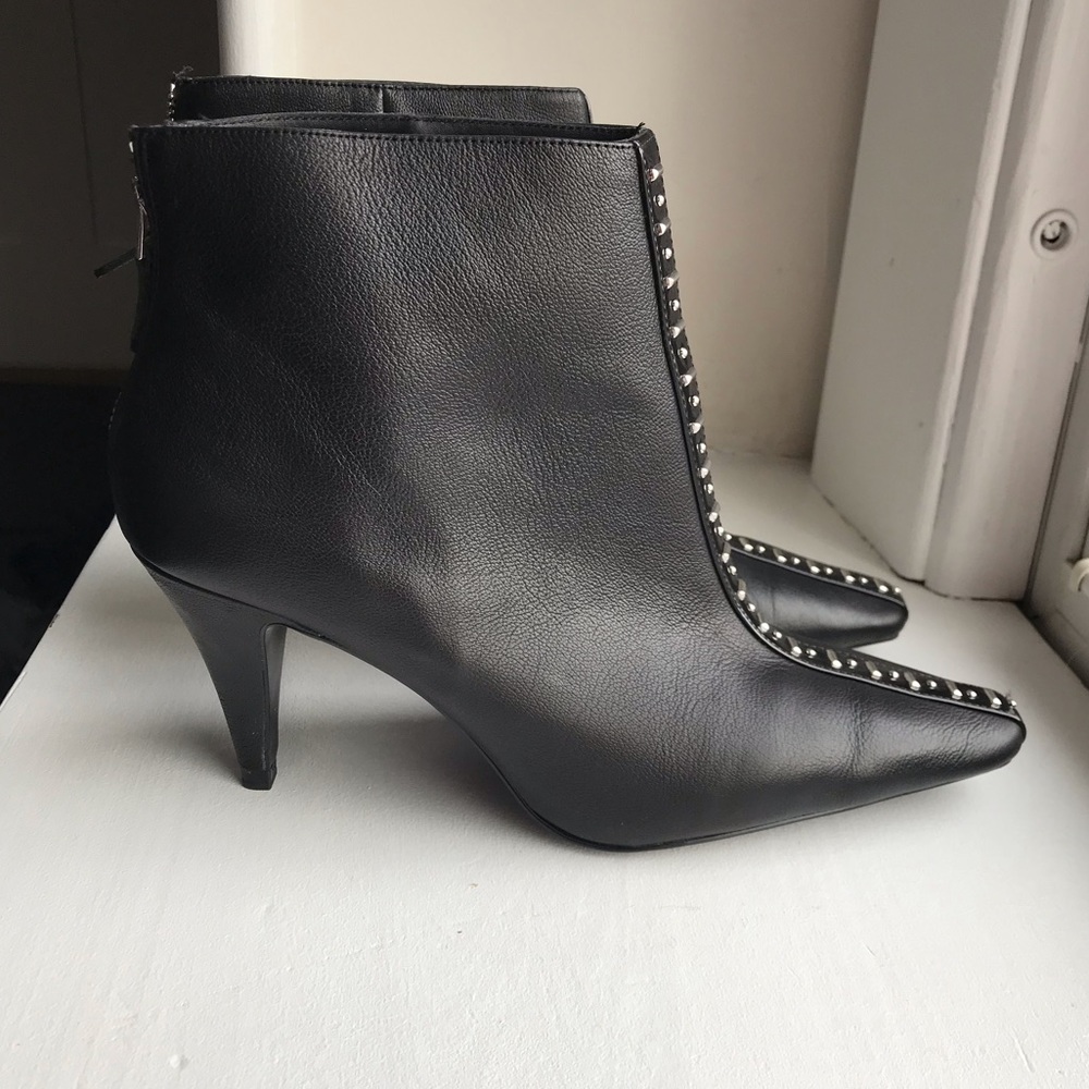 Zara black leather high heel ankle boots studs